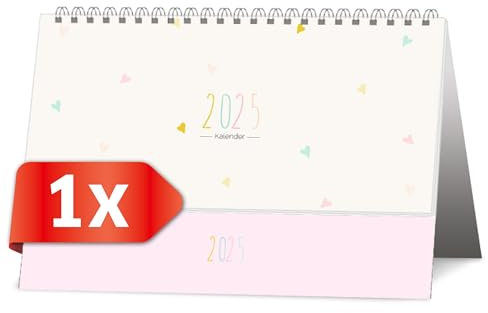PRIMUS PRINT - Stehkalender 2025 - Tischquerkalender Österreich - Tischkalender Aufstellkalender Quer - Terminkalender Austria - mit österreichischen Feiertagen und Standsystem - [Herz - 1er Set]