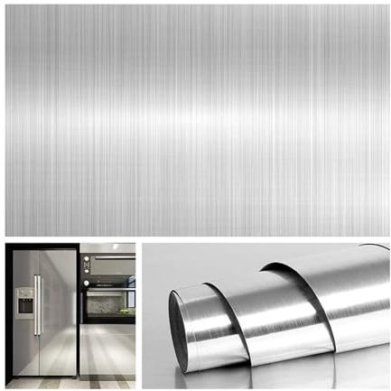 XLLZPX Hochwertige Selbstklebende Vinyl-Tapete aus gebürstetem Nickel, Edelstahl, ölbeständig, wasserfest, for die Küche, Blattgold-Aufkleber, Dekorfolie(Silver,60 x 500 cm)