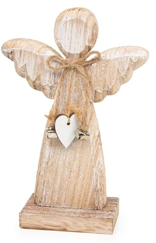 Logbuch-Verlag Holzengel Figur Engel Natur braun mit Herz-Anhänger Engelfigur Geschenk Weihnachten 17,5 cm
