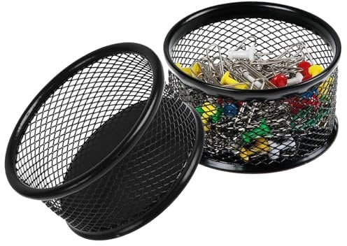 Büroklammer-Aufbewahrungseimer,Büroklammerspender,Büroklammerhalter,Metall Haarklammern Büroklammer-Spender,2pc Büroklammerhalter Für Schreibtisch, Stift Runder Büroklammer-Spender Zuhause(9x9x4cm)
