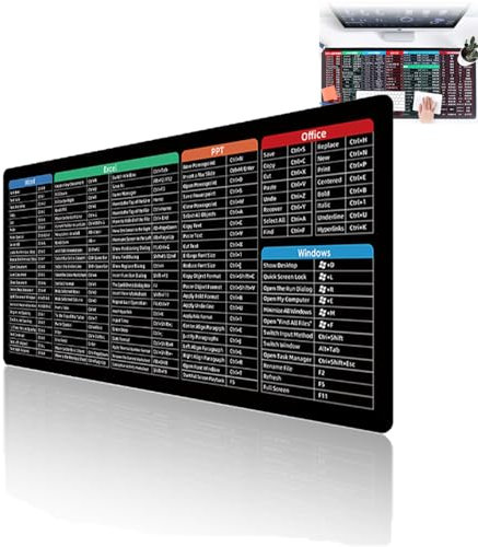 Anti-Slip Keyboard Pad,with Office Software Shortcuts Pattern,Cheat Sheet Desk Pad,Large Thick Non Slip Rubber Base Stitch Edge Shortcut Keyboard Mat (A,Large)