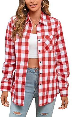 Stamain Chemise à Carreaux Femme Flanelle Bucheron Western Décontractée Manches Longues Classique Blouses Boutonnées