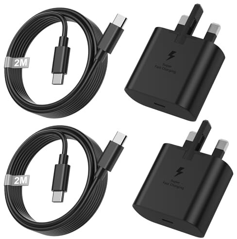 2-Pack 25W Samsung Super Fast Charger USB C Plug and 2M Cable for Samsung Galaxy S24 Ultra/S23/S22/S21/S20 FE/A54/A53/A14/A13