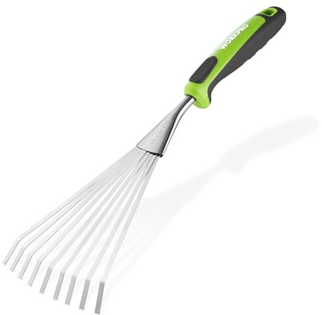 WORKPRO 41 cm Stainless Steel Hand Rake with Non-Slip Handle | Leaf Raking, Soil Loosening, Mulch Spreading, Heavy Duty Steel, Ergonomic Grip