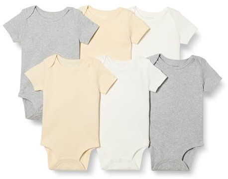 Amazon Essentials Unisex Babies' Short-Sleeve Bodysuits, Pack of 6, Neutrals, 6-9 Months