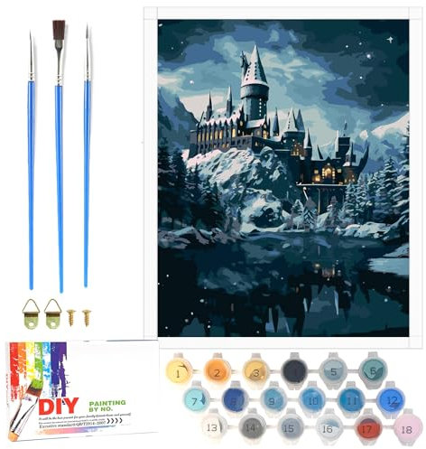 LAISU Pintura por números para adultos y jóvenes principiantes, 40 x 50 cm, Hary Pote Hogwas, escuela de magia, juego de manualidades con lienzo, pinceles acrílicos, gran kit de pintura para