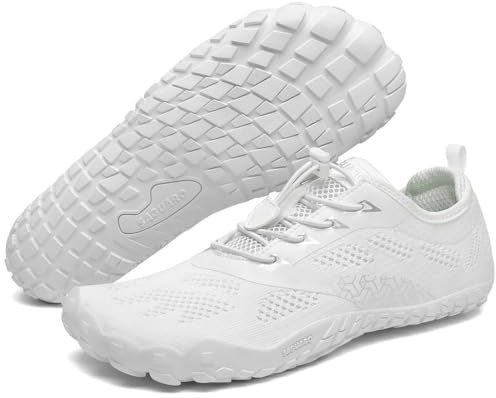 SAGUARO Chaussures Minimalistes Barefoot Homme Femme Chaussures Aquatique Respirant Antidérapant pour Trail Fitness Marche - Orteils Larges et Zéro Drop Semelles, Blanc Marguerite, 41 EU
