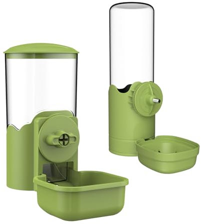 Automatic Pet Food Water Dispenser, Auto Gravity Pet Feeder Water Bottle Set for Cage, Feeding Station for Puppy Kitten Rabbit Guinea Pigs Chinchilla Hedgehog Ferret (Green)
