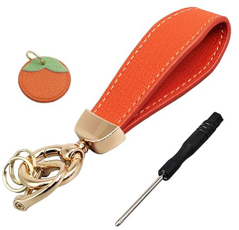 PALAKATE Schlüsselanhänger Leder, Schlüsselanhänger Auto, Schlüssel-Organizer mit 2 Schlüsselanhängern und Anti-Loss D-Ring, orange