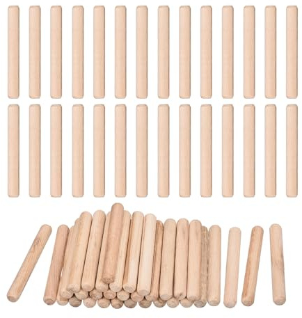 QUARKZMAN 60 Stück Holzdübel 10x80mm(0,39x3,15) Gerillte abgeschrägte Enden Holz Dübelstifte Getrocknetes Hartholz für Holzbearbeitung Möbel Regal