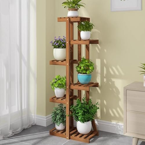 REDEXI 4 Etagen Pflanzenständer, Mehrstöckig Blumenständer Aus Holz, Blumentreppe Blumenbank Für Außen Innen, 68/106/141cm Pflanztreppe Standregal Für Balkon Wohnzimmer Garten Deko(6 Tiers)