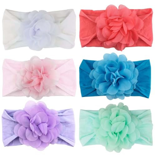LAJUP 6pz Neonate fasce fasce per capelli con Nodo a Fiore Grande elastico turbante accessori per capelli per neonati bambini neonati per Battesimo Partito