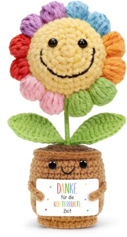HUKUMA Gestrickte Sonnenblumen,Dankeschön Gehäkelte Pocket Hug Positive Blume,Häkelblumen Erzieherin Geschenk,Danke Erzieherin Abschied,Abschiedsgeschenk Erzieher, Weihnachten Neujahr Glücksbringer