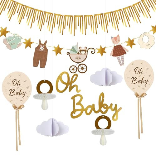 Syoulin-babyparty deko,Baby Shower deko,Oh Baby Girllande und Baby Party Esstisch/Wanddekoration,Für Gender Reveal & neutrale Babyparty,Erstellen Sie eine warme und Exquisite Atmosphäre