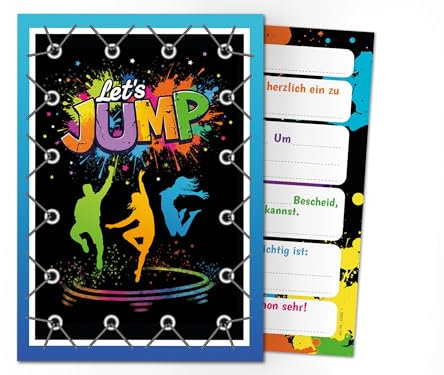 Junaversum 12 Einladungskarten zum Kindergeburtstag Jump Party Jungen Mädchen Kinder coole bunte Einladungen Geburtstag Geburtstagseinladungen Kids