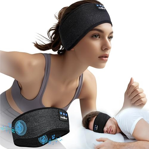 MUSICOZY Sleep Headphones,Ultra-Soft Wireless Headband Bluetooth for Side Sleepers, with 14H Playtime & Bluetooth 5.4, 4-in-1 Music Sleep Mask Headphones