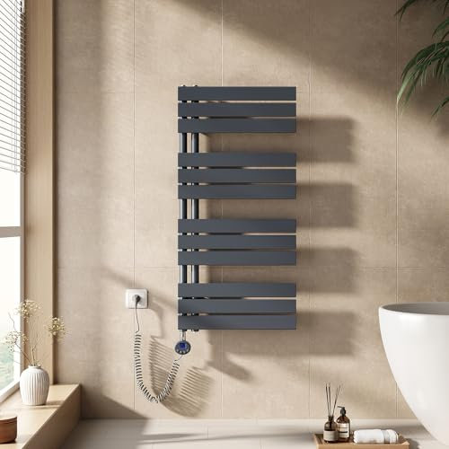 EMKE Seche Serviette Electrique 1041x500 mm, Chauffe Serviette Salle de Bain avec Thermostat, Seche Serviette Anthracite 600W,Radiateur Sèche Serviette électrique