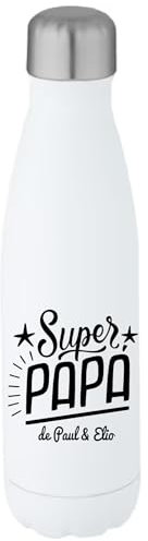 Gourde Isotherme 750ml Super Papa Personnalisée avec Prénom(s) des Enfants – Cadeau Fête des Pères Original – Bouteille Inox Chaud/Froid