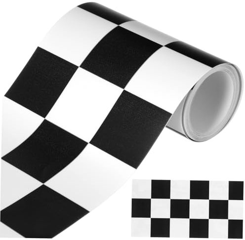 Gatuida 1 Roll Black White Checkered Stickers, Chalkboard Trim Bulletin Board Borders for Skirting Line Decal Board Trim for Classroom, Office, Blackboard, Wall Decor