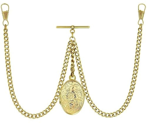 BOSHIYA Double Albert Goldene Taschenkette Mit Blumenband, Herren Taschenkette, Taschenuhrkette, Länge Verstellbar