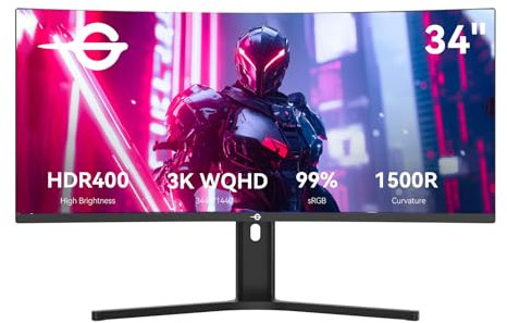 TITAN ARMY 34 Pollici Curvo Gaming Monitor, Ultra WQHD Display 21:9, 165Hz VA 1ms 1500R, FreeSync & G-Sync Monitor, HDR400, 99% sRGB, Supporto regolabile, 100*100 VESA, HDMI2.1 DisplayPort 1.4 C34A1R