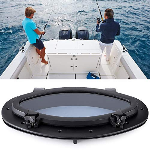UPALDHOU Oval Porthole Window Boat Yacht Marine Glass Antiaging Portlight for RV, Casted and Polished Black, 16.1in X 8.5in, Splashproof Cover Sailboat Round, Heavy Duty Corrosionfree