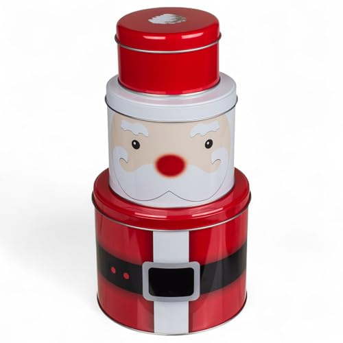 MIJOMA 3er Set Metalldosen Weihnachten Design stapelbar Keksdose Geschenkbox Aufbewahrungsdose für Deko Gebäck Plätzchen Süßigkeiten (Weihnachtsmann)