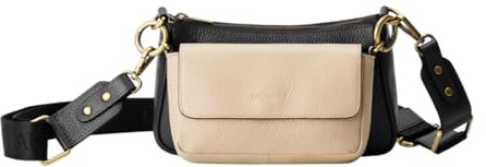 DANEULT Double Up Bag - The Penny - Ledertaschen-Set für Damen - 2-in-1 Crossbody & Reisetasche - Damen Handtasche, Creme / Schwarz, Doppelte Tasche