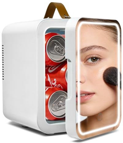 Kwanner 4L Skincare Fridge White, Dimmable LED Mirror Cosmetic Makeup Fridge, AC/DC Portable Cooler Warmer, Quiet Countertop Mini Fridge for Bedroom Bathroom Car Office