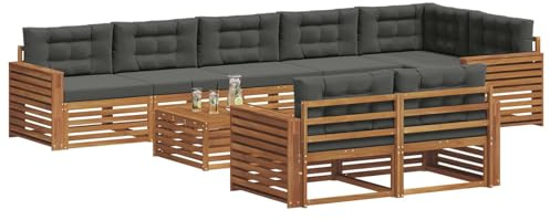vidaXL Outdoor-Sofagarnitur mit Kissen 9 pcs Natur und Anthrazit, Garten, modernes Sofa für draußen, schicke Lounge-Möbel, haltbar und bequem für Deine Terrasse
