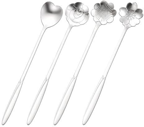 4 Pcs Ice Cream Spoons, 7-Inch Long Handle Tea Spoons Set, Stainless Steel Drink Stirring Spoon for Coffee Dessert