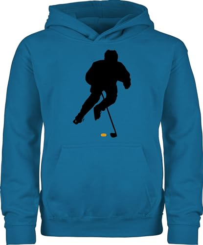 Kinder Hoodie Jungen Mädchen - Sport Kleidung - Eishockey Spieler - 104 (3/4 Jahre) - Himmelblau - hoody 25. geburtstag reitpullover pullover kinderpullover pulli pullis hoodies kinder-pullover
