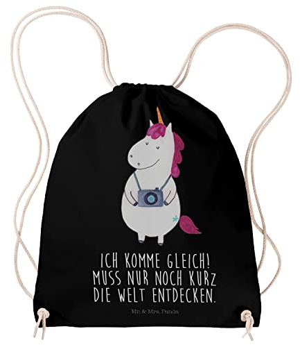 Mr. & Mrs. Panda gym tasche Einhorn Fotograf - Geschenk, Kamera, Beutel, Urlaub, Drawstring Bag, Jutebeutel, wander rucksack, Einhörner, Unicorn, Sportbeutel, Kurztrip, Reisen