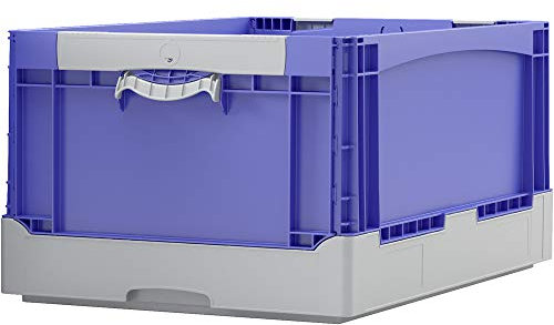 BITO 51-31470 Klappboxen EQ mit Liftgriffen/Glattem Boden, 600 mm x 400 mm x 285 mm, 20 kg Inhaltsbelastung, Blau/Grau