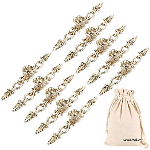 Creatwls 10pcs Zarte Rose Muster Möbelgriff/Knöpfe Griffe Schublade Knöpfe Schrank Griff Zieht Griff Küche Türgriff Möbelzubehör, Lochabstand 128mm/160mm mit Schrauben