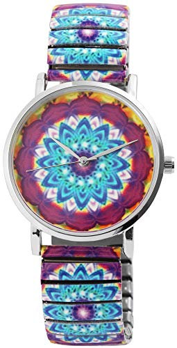 Excellanc Damen–Uhr Zugband Edelstahl Armbarmbanduhr mit Muster Analog Quarz 1700035