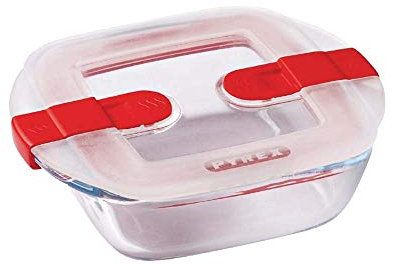 Pyrex - Cook&Heat - Plat Carré en Verre avec Couvercle Hermétique Spécial Micro-Ondes – Boîte de Conservation – Cuisinez au Four, Conservez et Réchauffez, Transparent