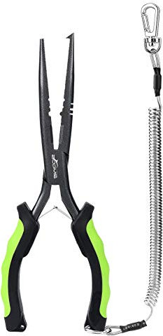 Booms Fishing F03 Needle Nose Fishing Pliers, 9 Fisherman's Pliers, Long Nose Hook Remover, Saltwater Resistant Fishing Gear, Green
