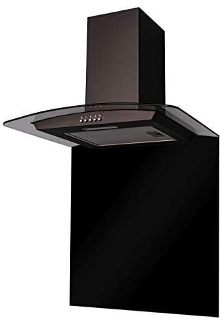 SIA CGH60BL 60cm Curved Glass Black Chimney Cooker Hood & 60cm Glass Splashback