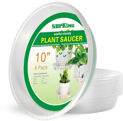 SupKing Pflanzen-Untersetzer, 6 Stück, 25,4 cm, stabile Kunststoff-Pflanzentropfschalen, langlebig, transparent, Blumentopf-Untersetzer, perfekte wasserdichte Pflanzschale für drinnen und draußen