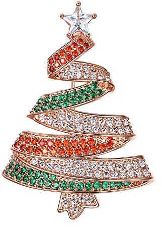 Clearine Brosche Vintage bunter fröhlicher Kristall Weihnachtsbaum mit Stern Pin Für Kleidung Schmuck Bunt Weihnachtsbaum