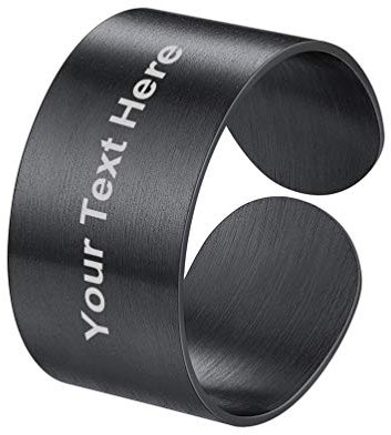 PROSTEEL personalisiert Ring schwarz Edelstahl für Männer Frauen 10mm breit gebürstet offener Ring verstellbar Band Ring Ehering Verlobungsring Name Gravur Finger ModeSchmuck Accessoire für Geburtstag