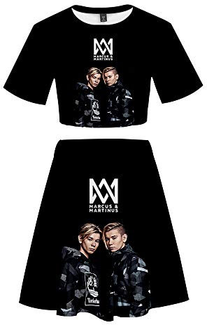 Marcus&Martinus Twins zanger Zomer 3D Trainingspak Blootgestelde Navel Tops + Sport Korte Rok T-Shirt Kleding Sportkleding Sets