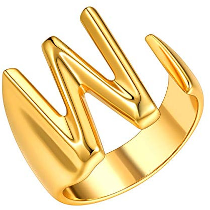 FOCALOOK Damen Offener Ring Anfangsbuchstabe W Knöchel Ring 18k vergoldet Finger Ring für Mädchen verstellbarer Statement Ring Modeschmuck Accessoire für Geburtstag