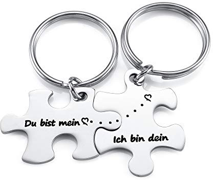 Zysta 2 Stück Pärchen Schlüsselanhänger mit Gravur Du bist mein, Ich bin dein Puzzle Anhänger Edelstahl Paar Schlüsselbund Liebe Keychain für Partner Valentistag Geschenk