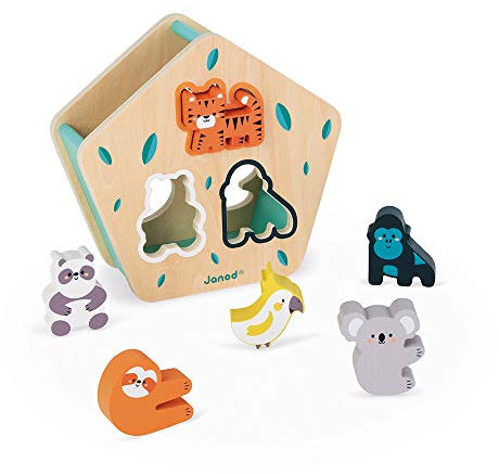 Janod - Formensortierer aus Holz mit Tieren - Steckspiel - Baby- und Kleinkindspielzeug - Erlernen von Farben und Feinmotorik - Partnerschaft mit dem WWF - FSC-zertifiziert - Ab 18 Monaten, J08612