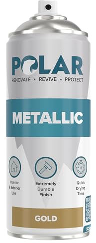 Polar Metallic Gold Spray Paint - 400ml | Multi-Purpose Interior & Exterior Use | Ideal Gold Spray Paint For Metal, Wood, Glass, Plastic, Ceramics & Ornaments | Quick Drying | Easy to Apply