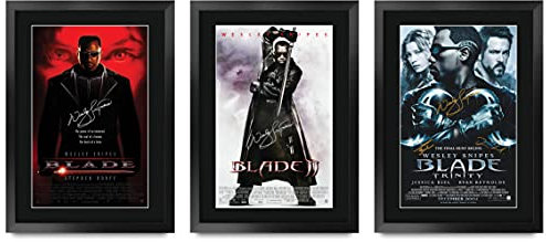 HWC Trading FR A3 Blade Collection x 3 Wesley Snipes, gedrucktes Poster, signiertes Autogramm, Bild für Film-Fans, gerahmt, A3
