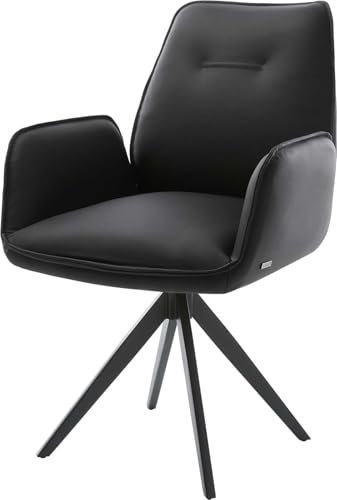 DELIFE Drehstuhl Zoa-Flex Kreuzgestell kantig Schwarz Echt-Leder Schwarz 180° drehbar