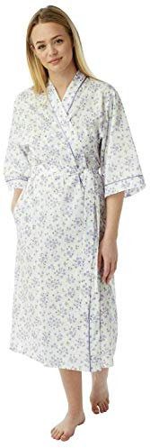 Ladies Cotton Floral Print Night Gown Soft & Comfortable Loungewear Women's Robes Wrap with Tie Belt Short Sleeve Ladies Dressing Gowns for Women UK Sizes 10-30, MN18 (Lilac, 28-30)